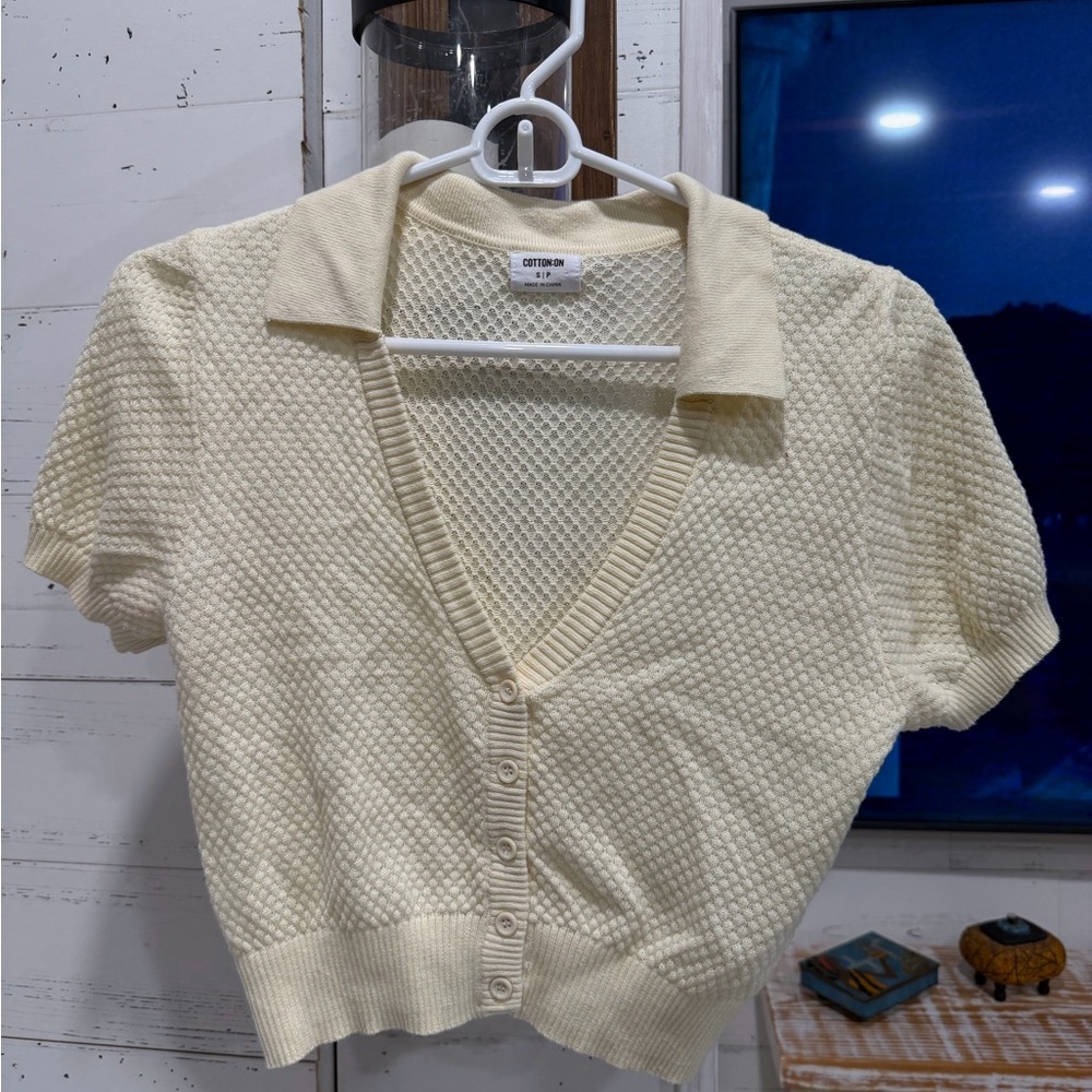 Cotton On Cream Button-Up Crop Top